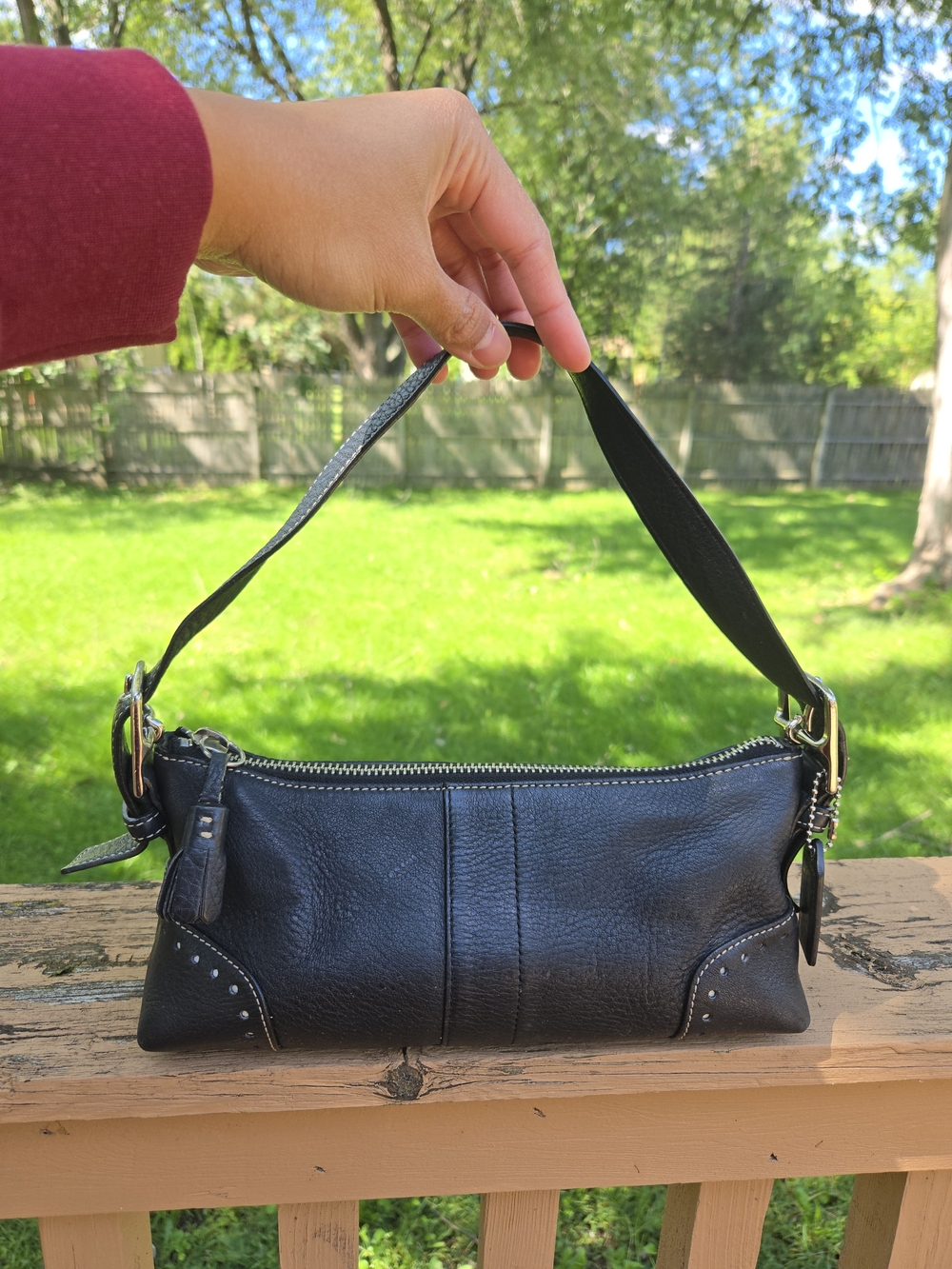 Coach Y2K Hampton Demi Baguette Black Pebbled Leather #5052